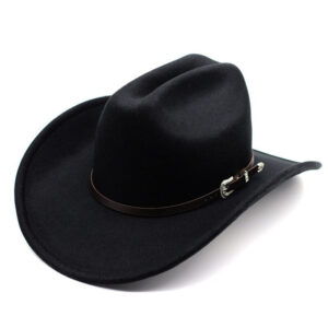Chapeau de cowboy noir en coton avec une ceinture marron sur le tour de tête