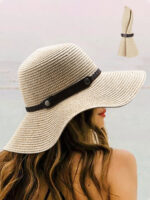 Chapeau capeline en paille souple blanche porté par une femme
