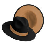 Photo d'un chapeau borsalino noir avec un ruban marron et un intérieur marron
