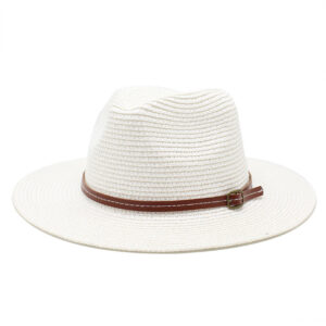 chapeau panama en paille blanc avec ceinture en cuir