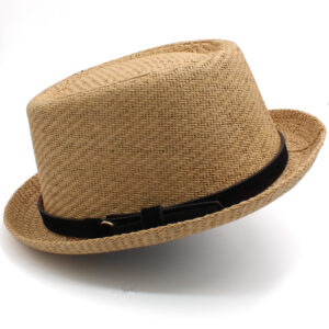Chapeau pork pie en paille avec ceinture