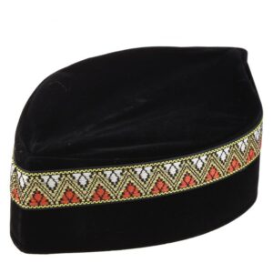 Chapeau arabe kufi en velours noir avec passementerie