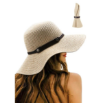 Chapeau capeline en paille souple blanche porté par une femme