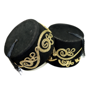 Chapeau Fez turc noir avec broderie doré
