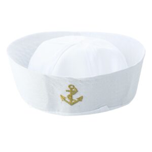 Chapeau de marin blanc avec une ancre de bateau dorée sur le devant