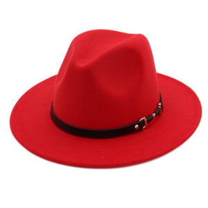 Chapeau Fedora en coton rouge, à bord large et ceinture noire autour
