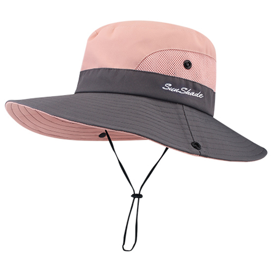 Chapeau de randonnée, rose et gris, avec cordon de serrage, pour femmes
