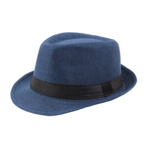 Chapeau italien à carreaux de couleur bleue, entouré par un ruban noir