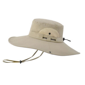 Chapeau de randonnée, beige, à larges bords, avec cordon de serrage
