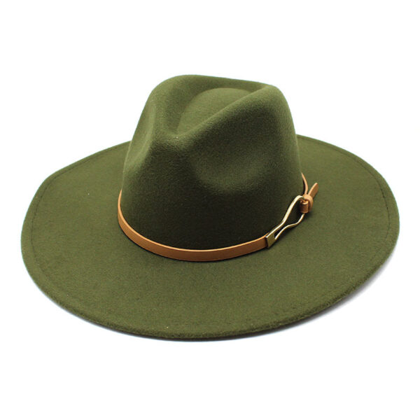 Chapeau Fedora vert kaki, à bords larges, avec ceinture marron autour à crochet