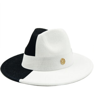 Chapeau Fedora en coton, à bord large et entouré d'un ruban blanc, bicolore blanc et noir