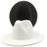 Chapeau fedora à large bord en feutre pour hommes et femmes, avec extérieur blanc et intérieur noir