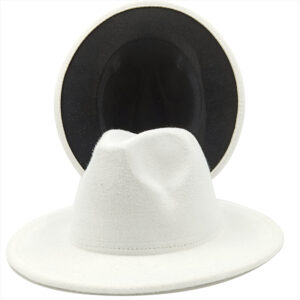 Chapeau fedora à large bord en feutre pour hommes et femmes, avec extérieur blanc et intérieur noir