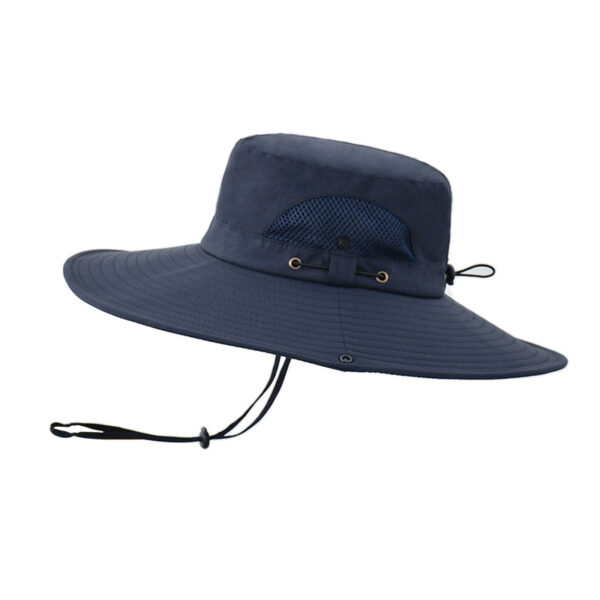 Chapeau de randonnée, bleu marine, à larges bords, avec cordon de serrage