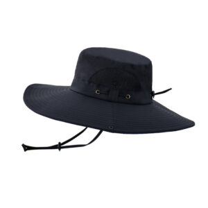 Chapeau de randonnée, noir, à larges bords, avec cordon de serrage