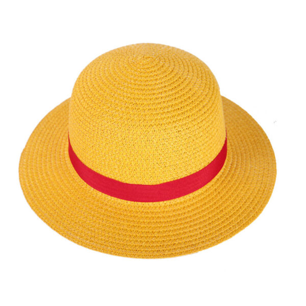 Chapeau en paille jaune avec ruban rouge, style Luffy pour enfants