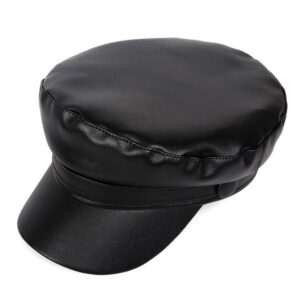 Chapeau marin, style casquette similicuir, noir
