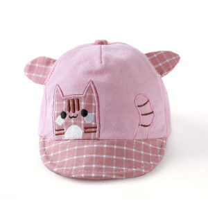 Chapeau type casquette en coton rose doux pour bébé, avec motif de chat, avec oreilles de chat