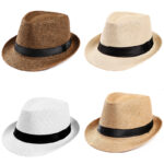 Chapeau trilby avec ruban pour homme et femme présenté en 4 couleurs différentes sur fond blanc
