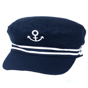 Chapeau marin style casquette bleu foncé présenté sur fond blanc