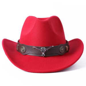 Chapeau western femme en feutre avec ruban cuir et tête de taureau