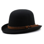 Chapeau melon derby en feutre noir unisexe avec un bandeau marron