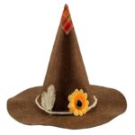 Chapeau Halloween de sorcier de couleur marron avec une fleur jaune