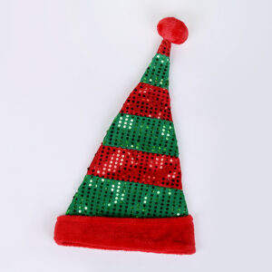 Chapeau de Noël en peluche à paillette de couleur rouge et vert
