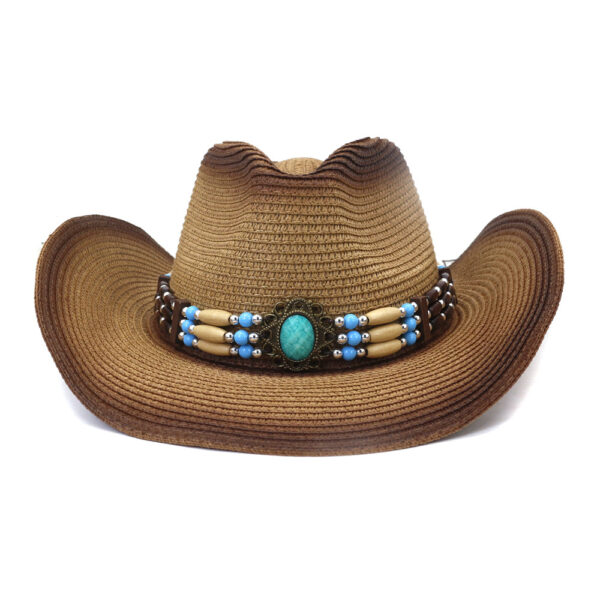 Chapeau australien de paille avec décoration pierre unisexe marron