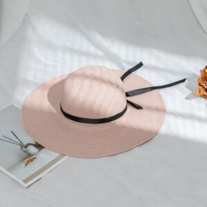Chapeau capeline à ruban fin de couleur rose