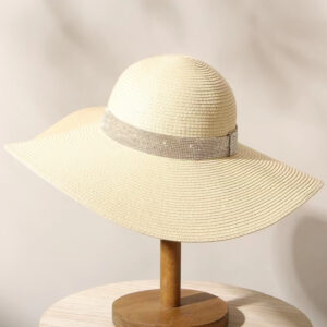 Chapeau capeline beige avec ruban brillant