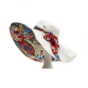 Chapeau capeline blanc à motifs colorés