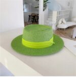 Chapeau canotier de soleil en paille de couleur vert