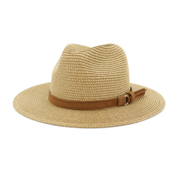 Chapeau Panama avec ceinture en cuir unisexe de couleur beige