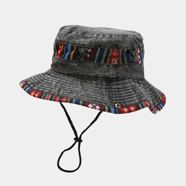 Chapeau aventurier en coton type bob couleur noir