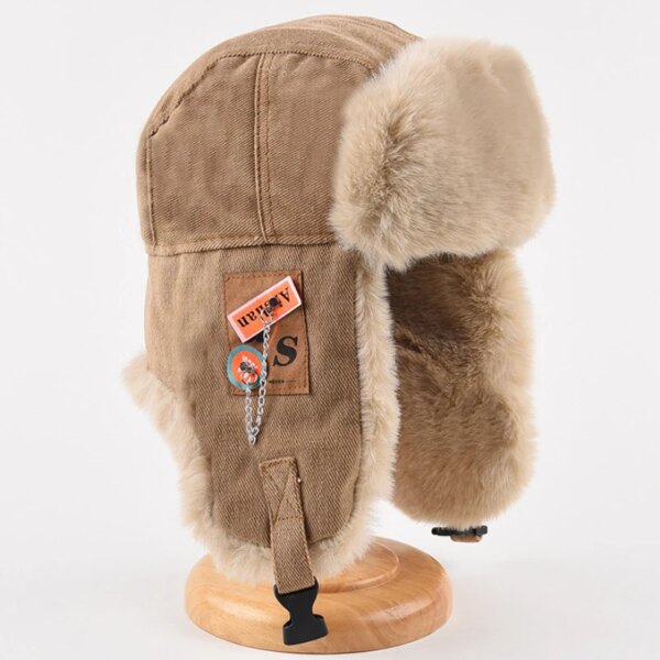 Chapeau russe d'hiver type ushanka unisexe de couleur beige