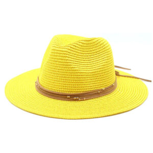 Chapeau Panama coloré à lacets en cuir de couleur jaune