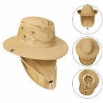 on voit sur un fond blanc un chapeau anti uv avec protection de la nuque de couleur beige pour homme
