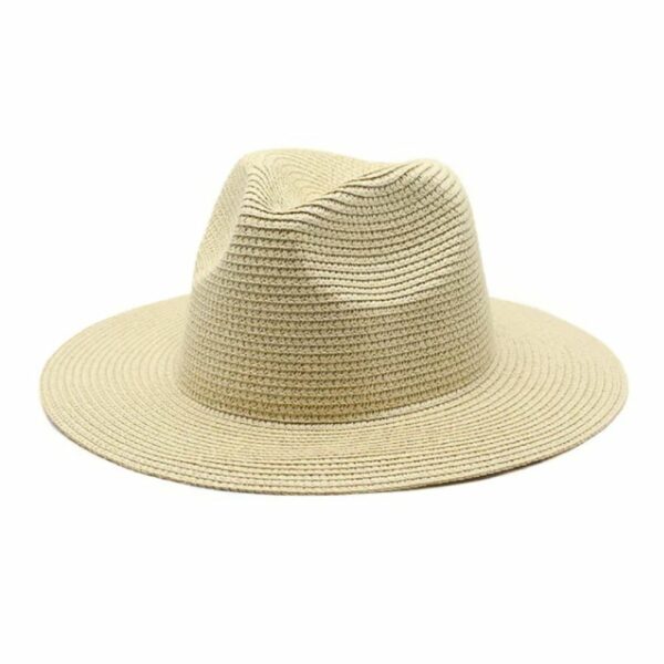 on voit sur un fond blanc un chapeau panama simple unisexe de couleur beige