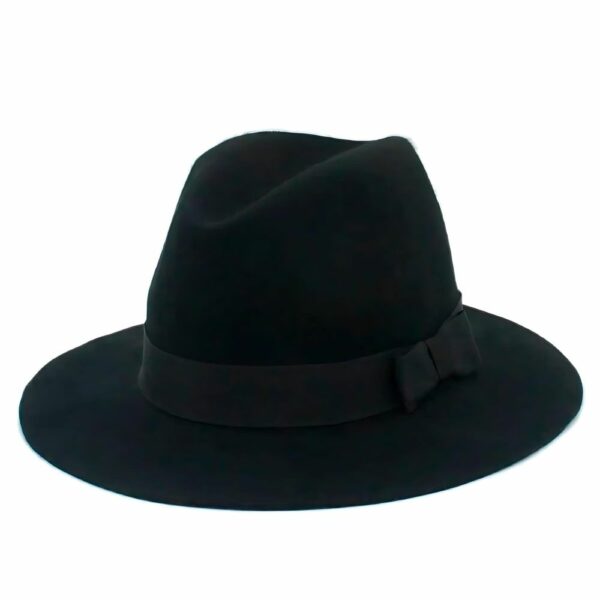 on voit sur un fond blanc un chapeau dans le style borsalino en laine pour homme, il est noir.